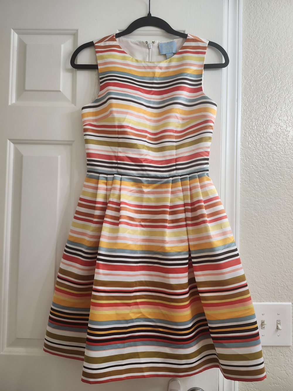 CeCe by Cynthia Steffe Rainbow Striped Fit & Flare Midi Dress, Size 2
